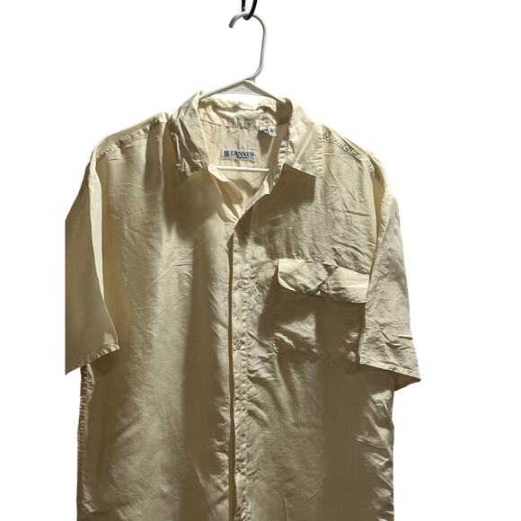 Lanvin Paris Cream Silk Short-Sleeve Button-down Shirt Relaxed Fit Pocket Sz Med - Picture 11 of 11